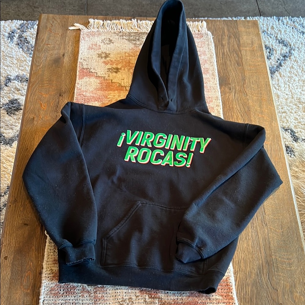 Black Hoodie with Green and White Text - danny duncan - virginity rocas! size sm